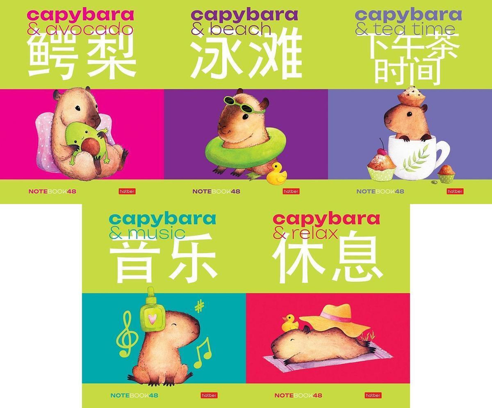 Тетрадь А5ф 48л клетка на скобе, ассорти "Капибара_day" (Хатбер)