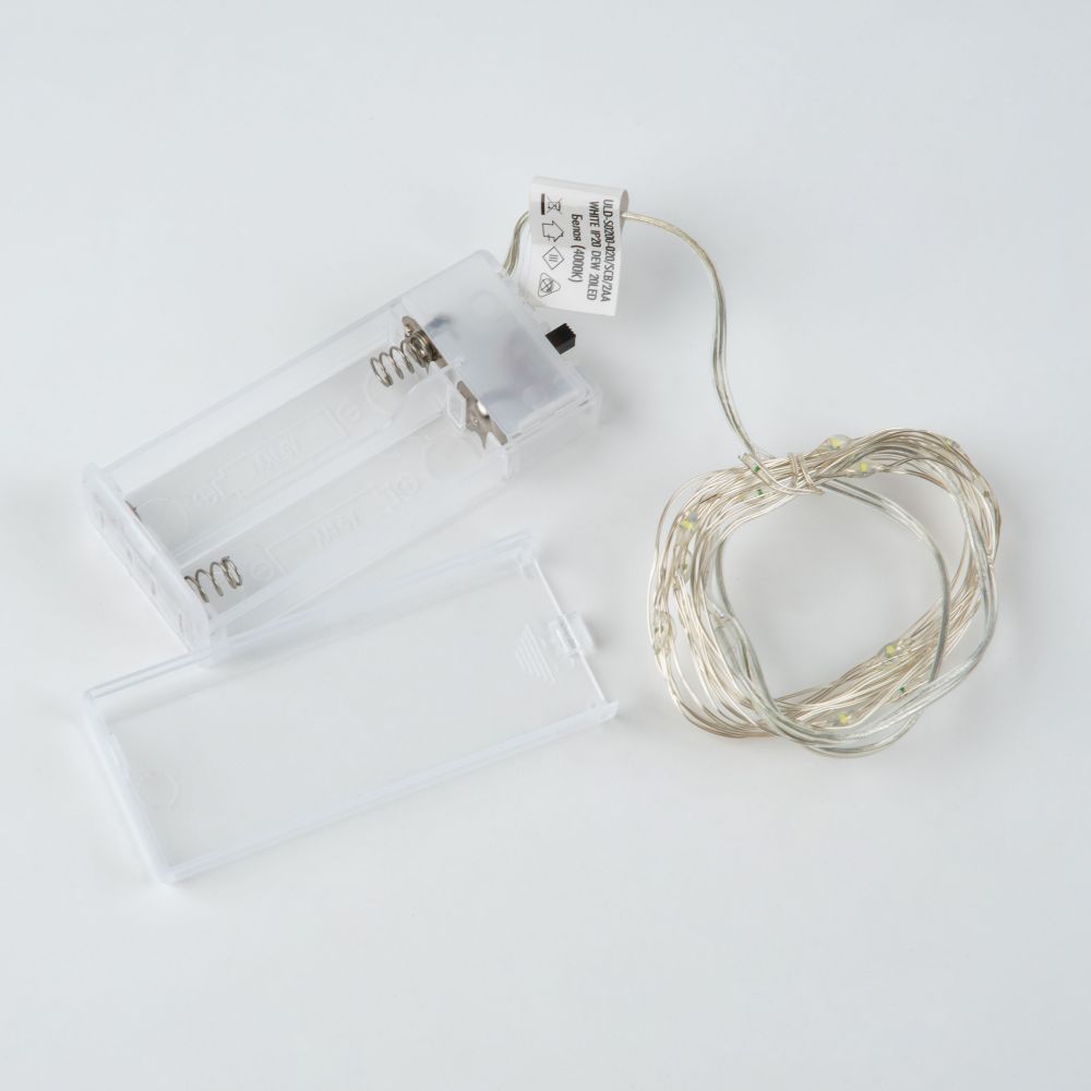 ULD-S0200-020-SСB-2AA WHITE IP20 DEW Гирлянда светодиодная Роса на батарейках 2AA не в-к. 2м. 20 светодиодов. Белый свет. Провод медный. TM Uniel