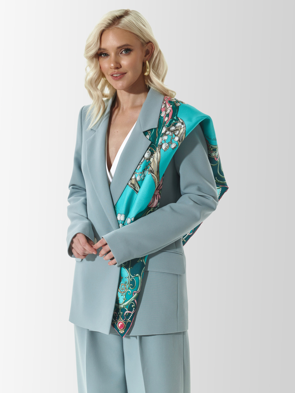 Платок «Яйцо Фаберже Ландыши» 100% шёлк изумрудный