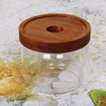 Банка для продуктов стеклянная 300мл «Хай-Тек» с крышкой из акации 9*7,5см