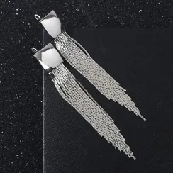 Серьги висячие "Голливуд" квадрат и нити, цвет серебро