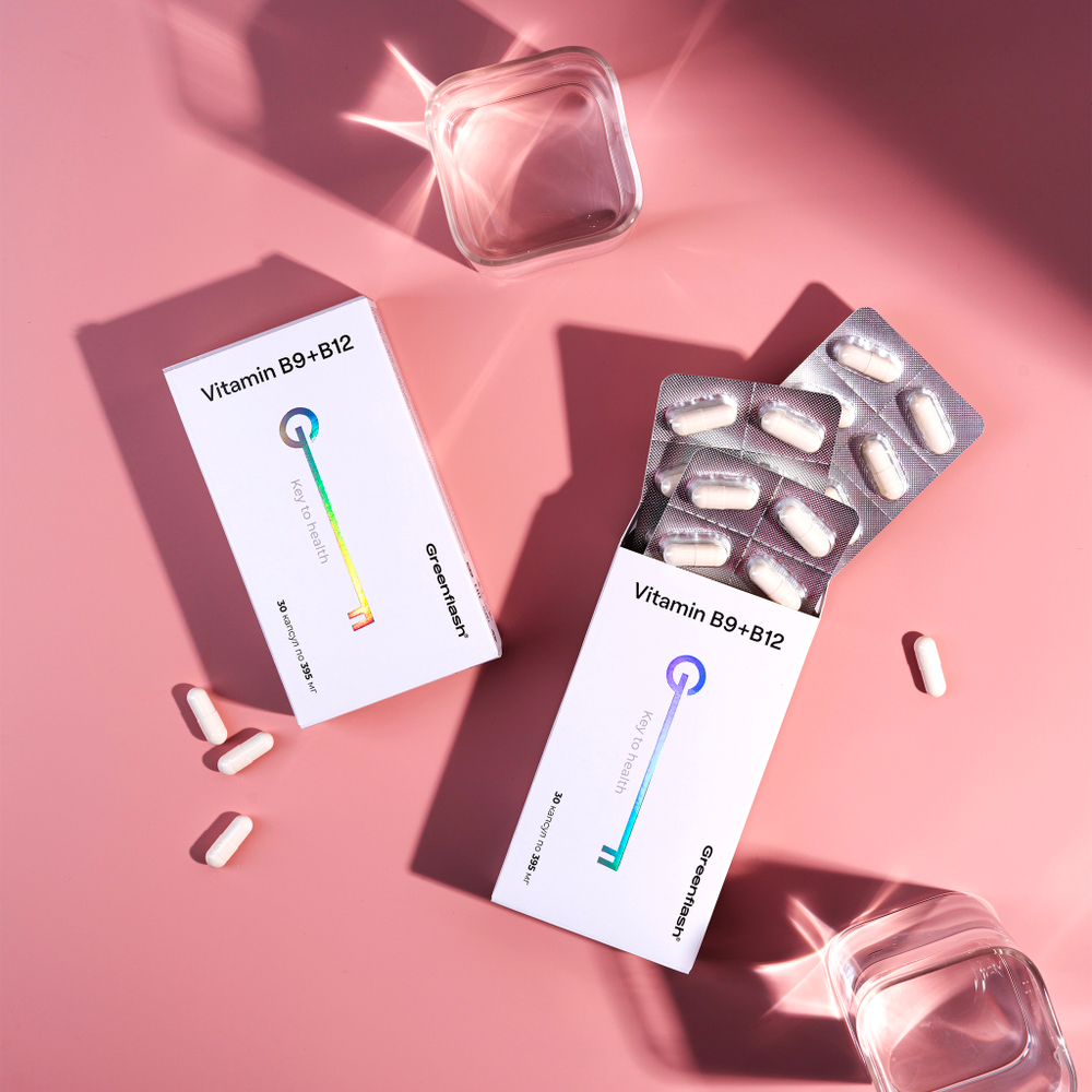 Greenflash Vitamin Витамины В9+В12 в биодоступной форме, 30капсул