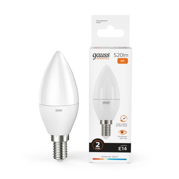 Лампа светодиодная Gauss E14 8W 3000K матовая 33118