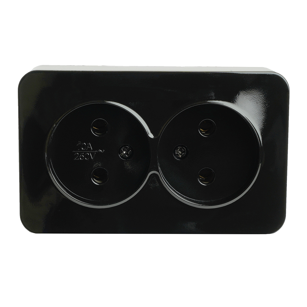 Розетка 2-местная б/з открытой установки, STEKKER, 250В, 10А, IP20, серия София, черный, MST10-12-02 49315