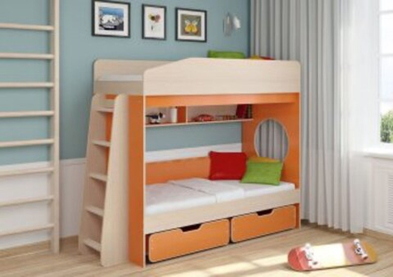 Двухъярусная кровать КарИВи Легенда 10.2  Дуб Молочный Оранжевый