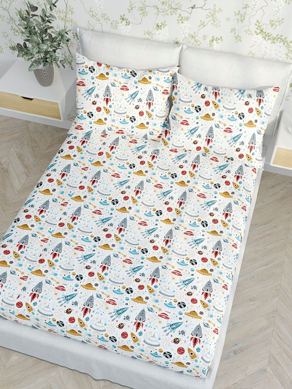 Постельное белье Сказка "Alien" 1,5-сп Наволочка 50х70 см 1 шт Простынь 150х215 см Пододеяльник 145х215 см,бязь