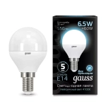 Лампа Gauss LED Шар 6,5W E14 550 lm 4100К 105101207