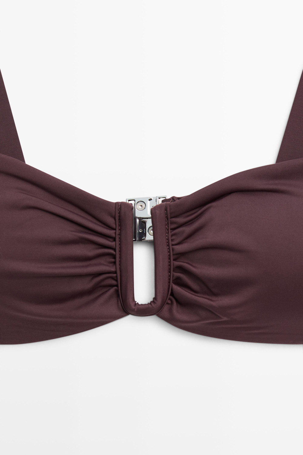 Massimo Dutti Топ бикини на бретелях с жатой отделкой, коричневый