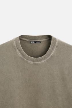 ZARA ТОЛСТОВКА RELAXED FIT С ЭФФЕКТОМ ПОТЕРТОСТИ, ТЕМНЫЙ ХАКИ