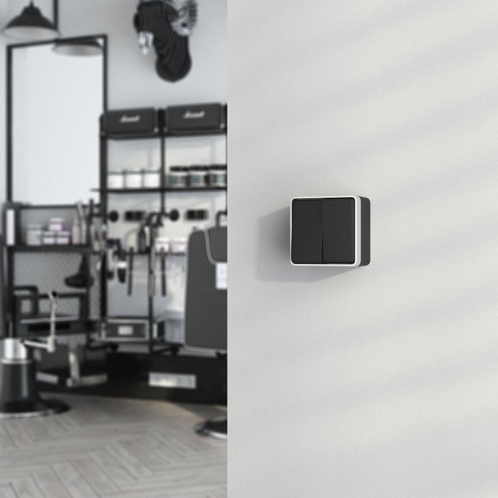 Выключатель двухклавишный влагозащищенный Gallant черный с серебром W5020234 W5020234