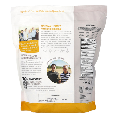 One Degree Organic Foods, пророщенный плющенный овёс, 1,28 кг (45 унций)