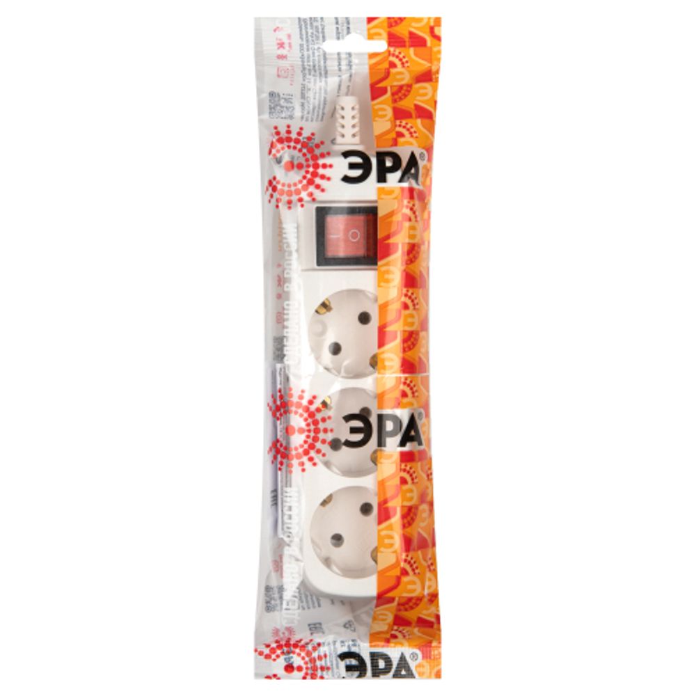 Колодка ЭРА KX-3es 3 розетки с заземлением с выключателем белая | Колодки