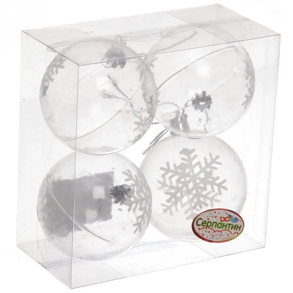 Новогодние шары 6 см (набор 4 шт) «Фантастические снежинки», белый