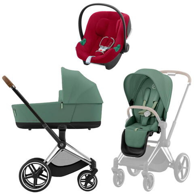Коляска 3 в 1 Cybex Priam IV Chrome Brown complete и автокресло Aton B2 i-Size Dynamic Red Leaf Green