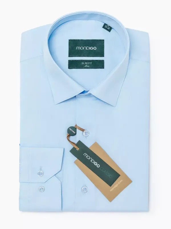 Рубашка на невысокий рост LOW SLIM FIT с длинным рукавом, голубая