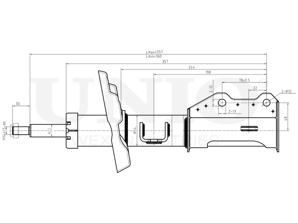 Амортизатор газовый передней подвески правый UNIO SAB-10180