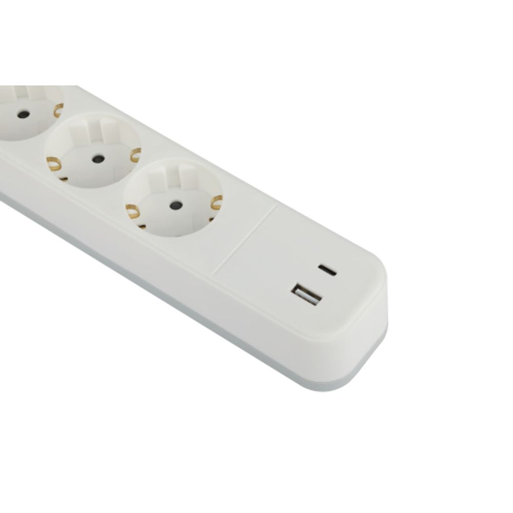 Сетевой фильтр ЭРА USF-4es-1,5m-2xUSBAC-W с базовой защитой с заземлением с выключателем 4 розетки+2xUSBA+C2,4A 1,5м 10А