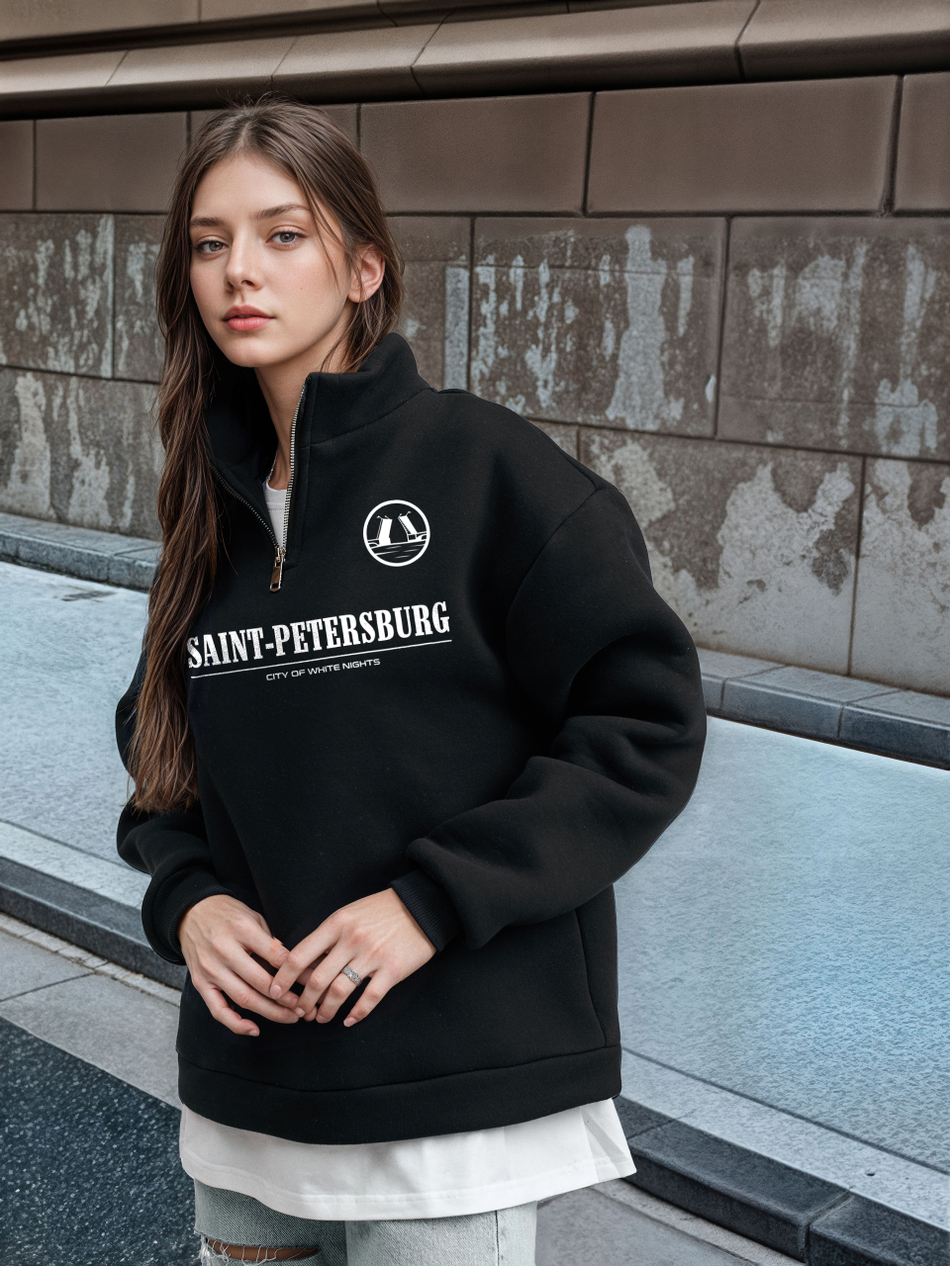 Толстовка женская с зип-воротником "Saint Petersburg" черный