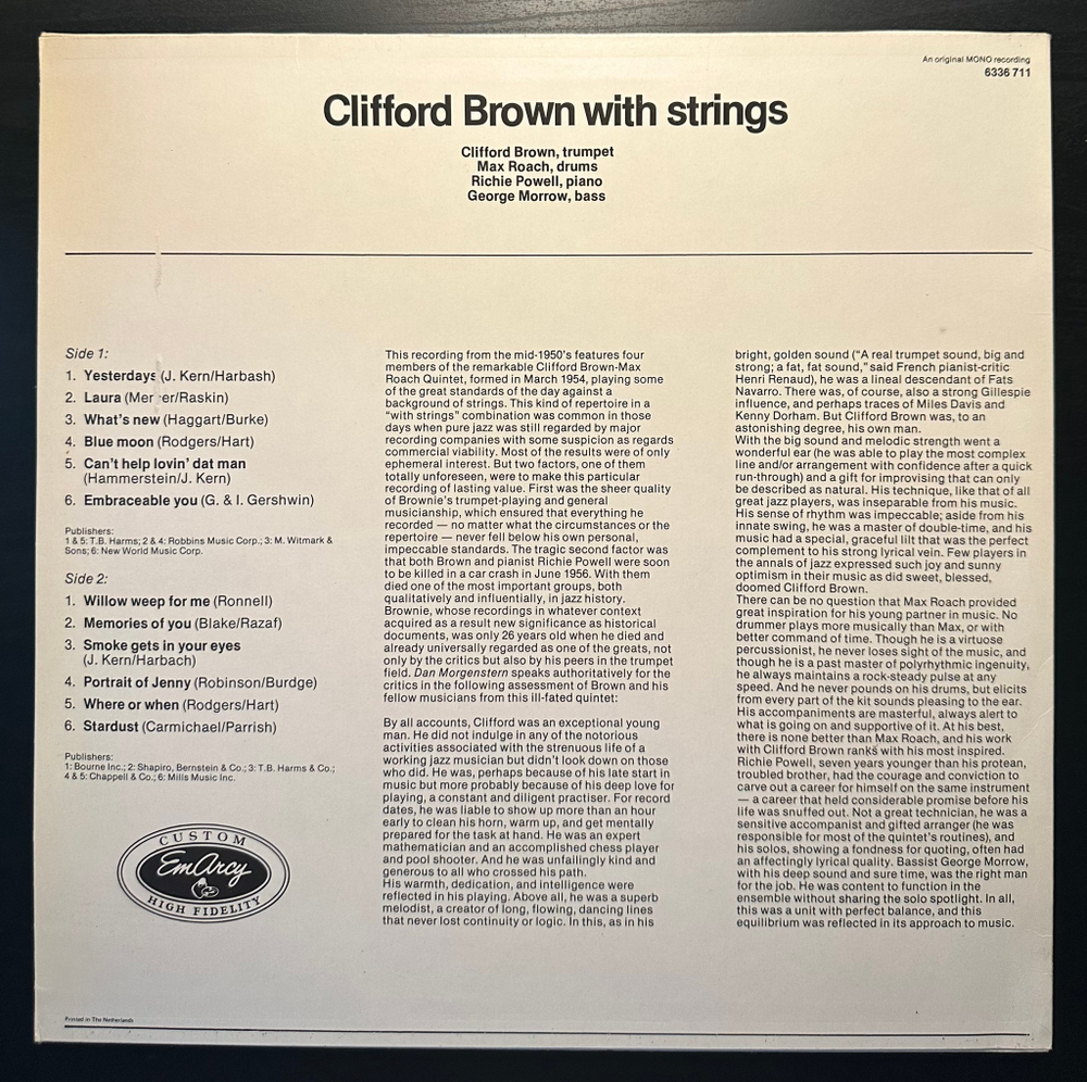 Clifford Brown - Clifford Brown With Strings (Голландия 1982г.)