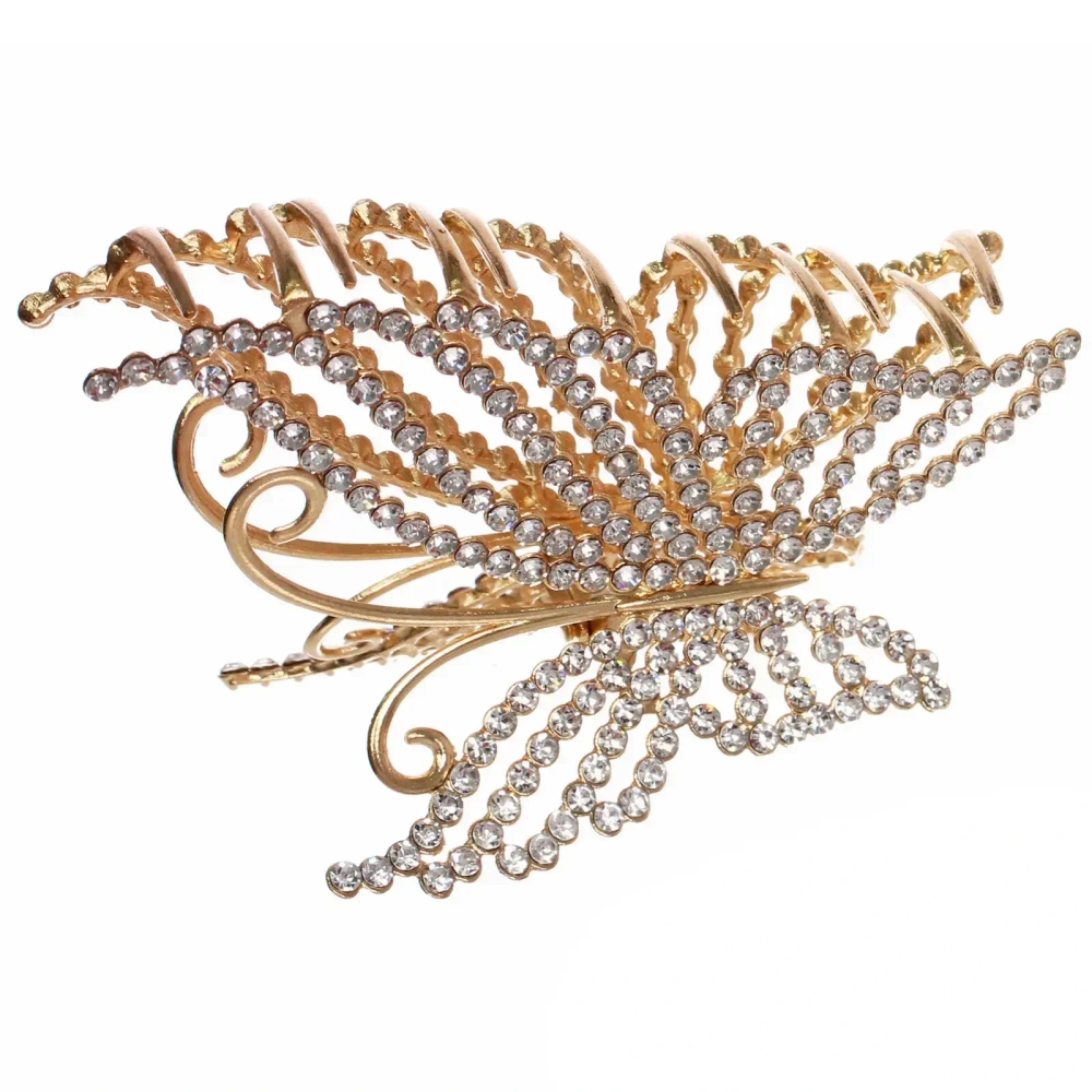 Заколка - краб для волос со стразами на блистере «ДЕ Палма», бабочка, цвет золото и серебро, 10*6.5см (пакет с подвесом)