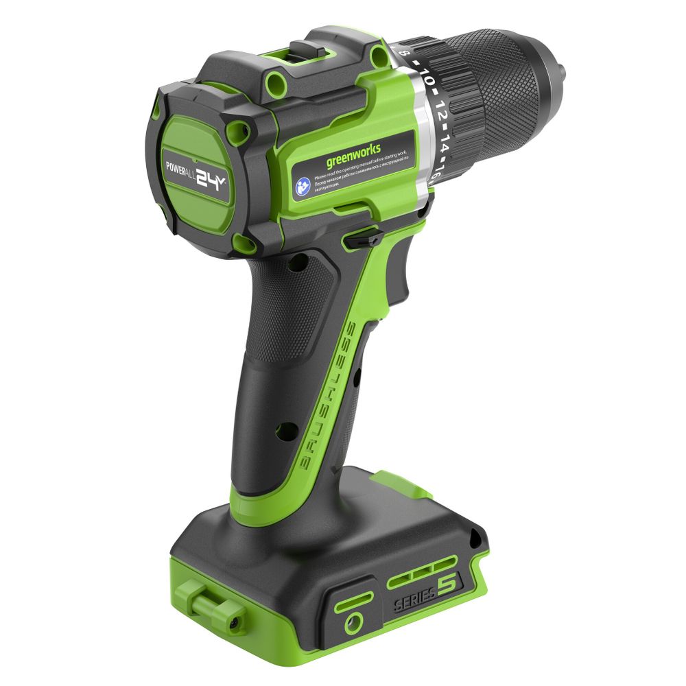 Дрель-шуруповерт акк. Greenworks DD560,24V, б/щет, 0-500/0-2000 об/мин, 30/60 Нм,13мм, Antikickback,LED,без АКБ и ЗУ (3708407)