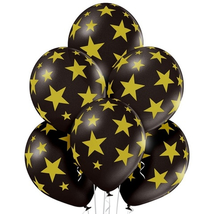 Воздушные шары Belbal с рисунком Звезды золотые на чёрном, 25 шт. размер 14" #1103-1581