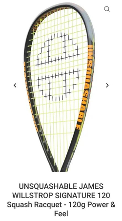 UNSQUASHABLE, JAMES WILLSTROP SIGNATURE, 120g, Power & Feel, Squash racket