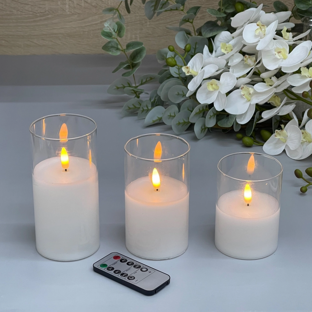 Сувенир с подсветкой «Свеча - Тайна» 7,7*10/12,5/15 см (набор 3 шт) с пультом д/у