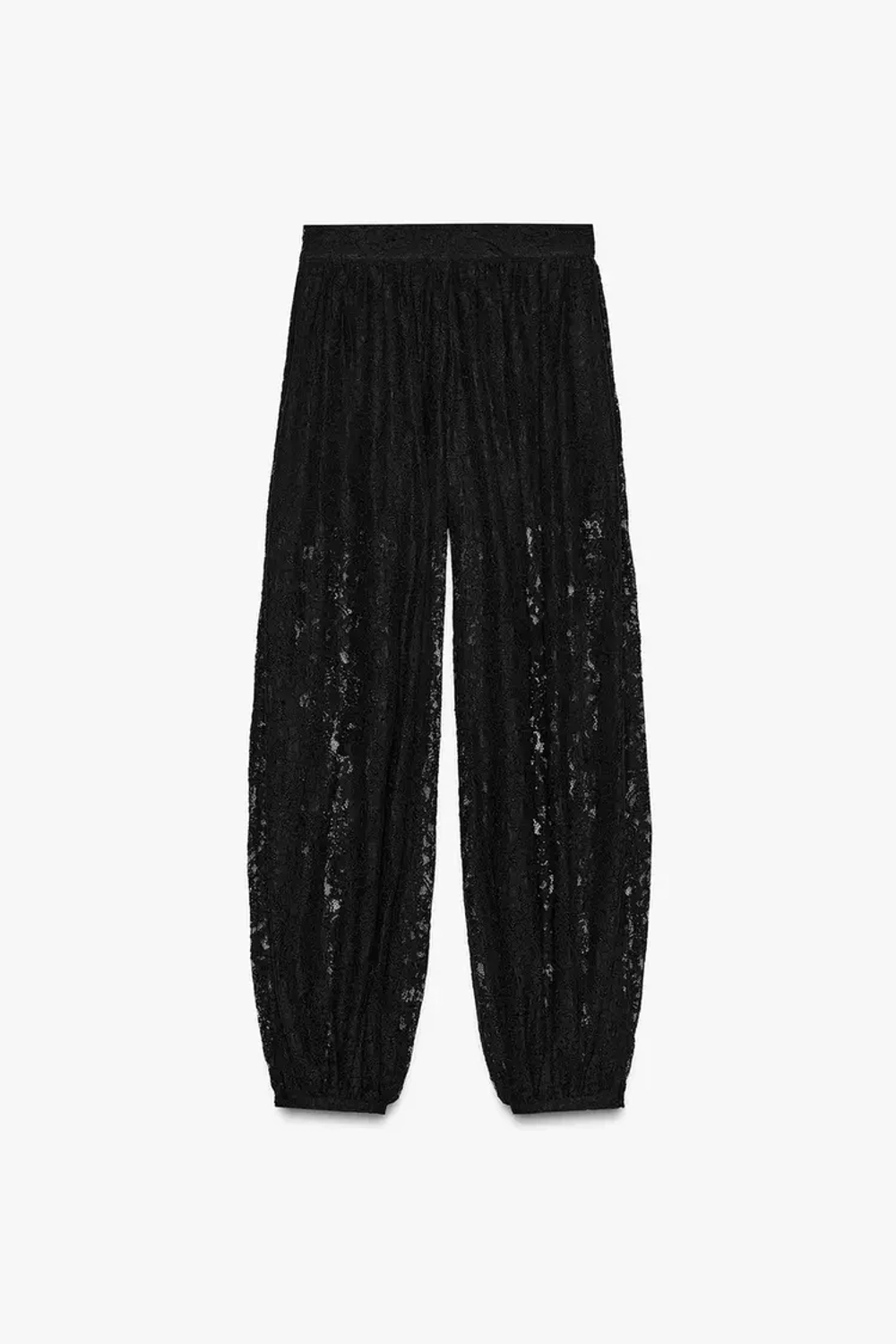 ZARA БРЮКИ-БАЛЛОНЫ КРУЖЕВНЫЕ ZW COLLECTION, ЧЕРНЫЙ