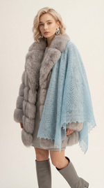 Оренбургский пуховый платок-паутинка А140-04 голубой