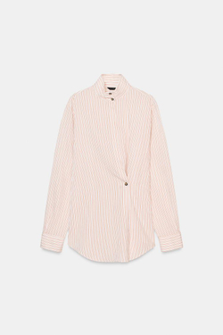 ZARA РУБАШКА ОВЕРСАЙЗ В ПОЛОСКУ, РЫЖЕВАТО-КОРИЧНЕВЫЙ