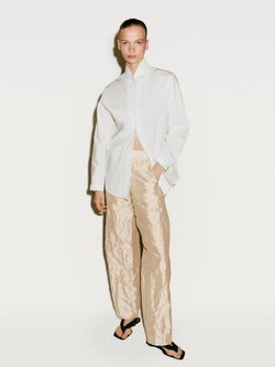 Massimo Dutti Брюки из фактурного атласа с прямыми штанинами - Limited Edition, жемчужно-серый