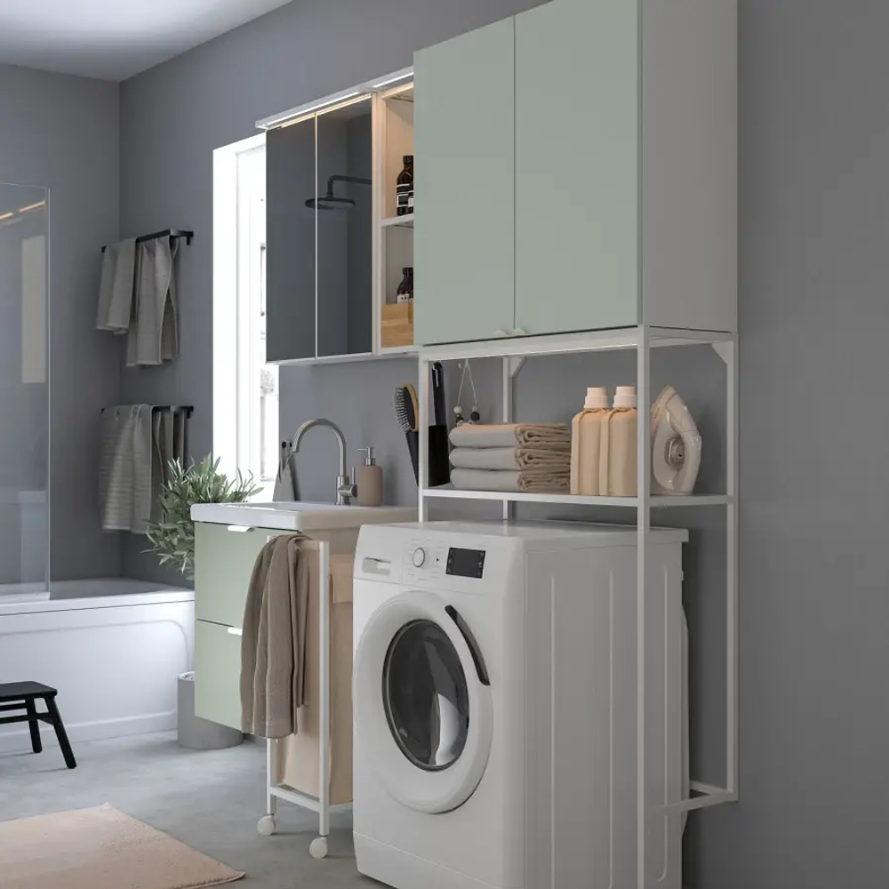 Комбинация для ванной - IKEA ENHET,  180x43x204 см, белый/серо-зеленый, ЭНХЕТ ИКЕА