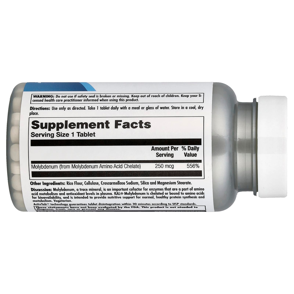 KAL, Аминокислотный хелат молибдена, 250 мкг, 100 таблеток
