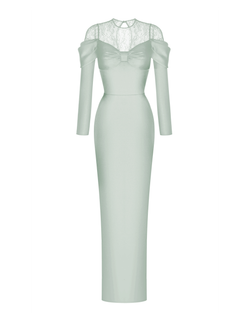 Платье макси из сатина и кружева с драпированными рукавами