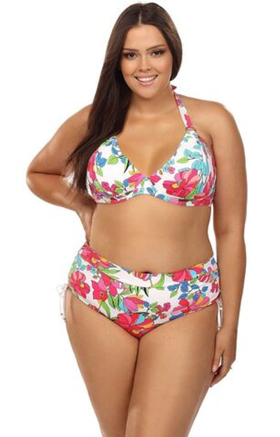 Купальник plus size с ярким цветочным принтом (Размер: 80F/40) (Цвет: разноцветный)