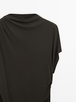 Massimo Dutti Драпированное платье-миди - Studio, зеленый