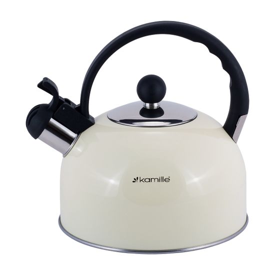 Чайник 2,5 л из нержавеющей стали со свистком Kamille KM-0679 и черной бакелитовой ручкой