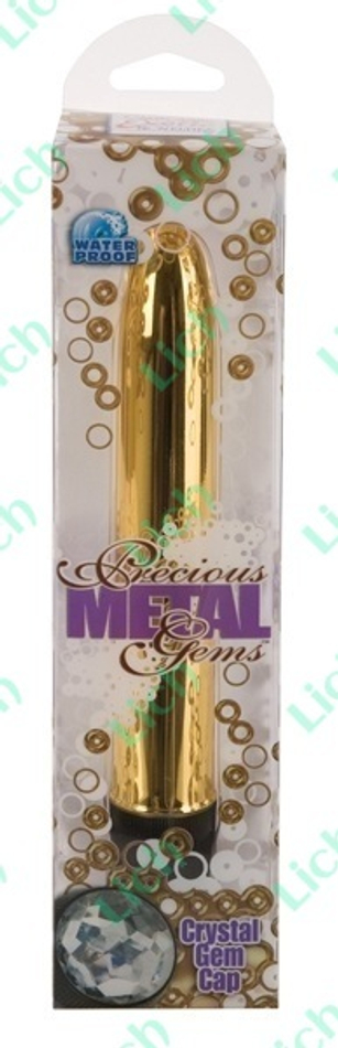 Золотой классический вибратор с кристаллом PRECIOUS GEMS 6in