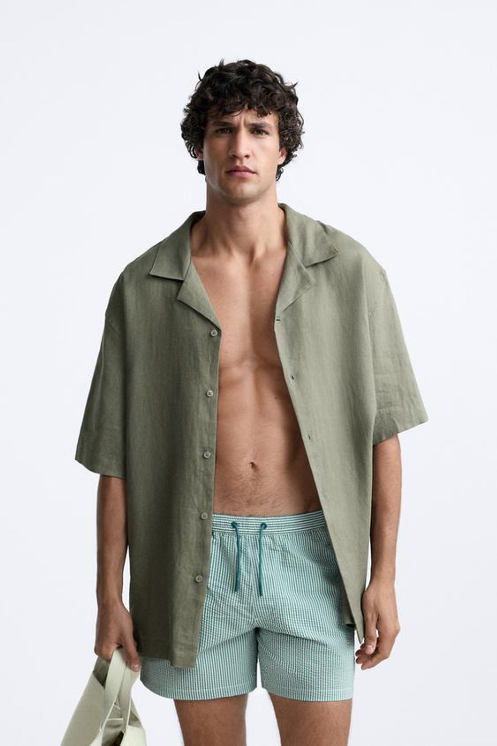 ZARA ПЛАВКИ SEERSUCKER КЛАССИЧЕСКОГО КРОЯ, СИНЕ-ЗЕЛЕНЫЙ