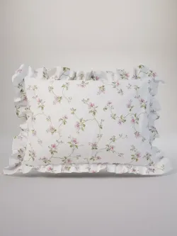 Декоративная наволочка с рюшами, оборками "Весенние цветы" 50х70 см, 1 шт, без молнии