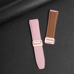 Ремешок из натуральной кожи розового цвета от Dux Ducis для смарт часов Samsung Galaxy Watch 3, 4, 5, 6 и 7 (размер крепления 20мм), серия YA Series