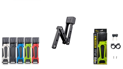 Замок велосипедный ETOOK складной, с ключами, 750мм, толщина пластины 4мм, уровень защиты 4, в оболочке, красный