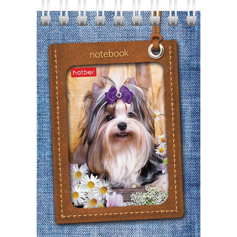 Блокнот МАЛЫЙ ФОРМАТ (75х105 мм) А7, 40 л., гребень, картон, клетка, HATBER, "Щенки", 40Б7В1гр