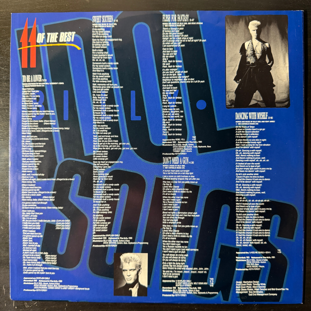 Billy Idol – Idol Songs - 11 Of The Best (Скандинавия 1988 г)