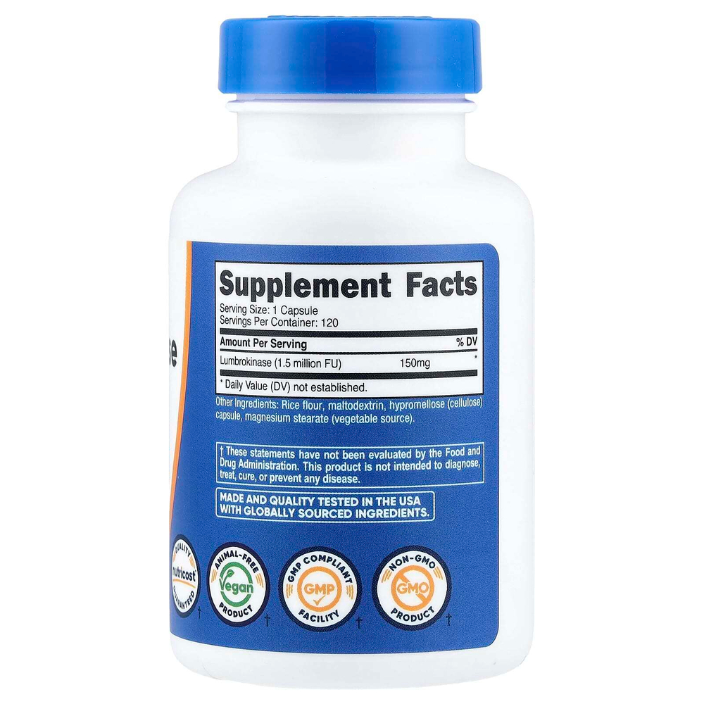 Nutricost, люмброкиназа, 150 мг, 120 капсул