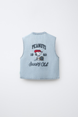 ZARA ДЖИНСОВЫЙ ЖИЛЕТ SNOOPY PEANUTS™, ГОЛУБОЙ