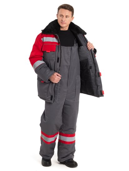 Костюм утеплённый "НОВА" куртка+п/к, цв. т.серый/красный