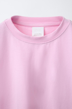 ZARA ОДНОТОННАЯ БАЗОВАЯ ФУТБОЛКА, РОЗОВЫЙ
