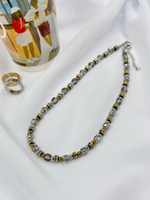 Колье из гематита и чешского стекла, оттенки золото, серебро, серый